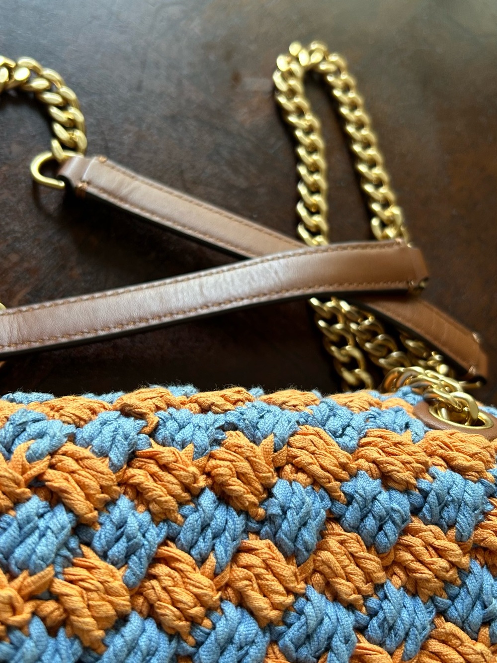 Tory Burch Blue and Orange Crochet Chain Shoulder Bag kira - Picture 4 of 10